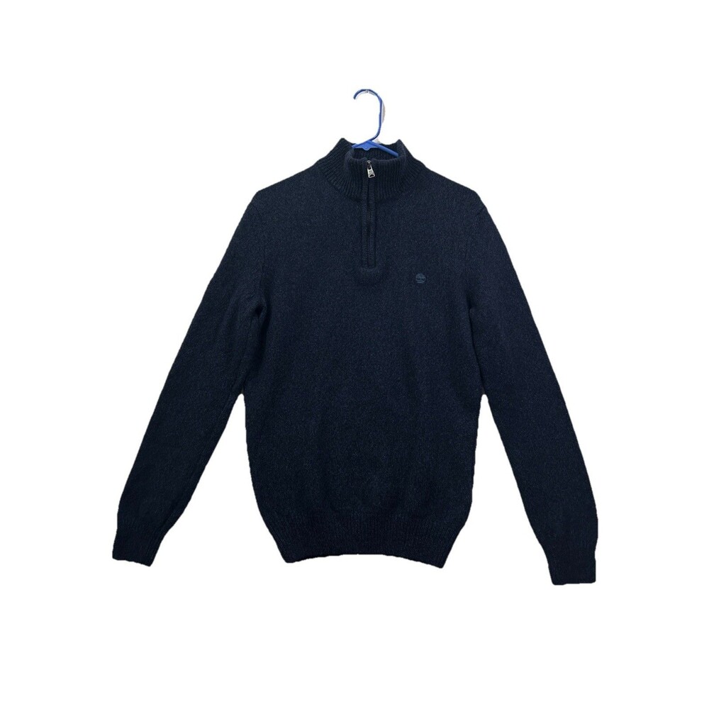 Timberland Mens Lambswool Blend Quarter Zip Pullover Sweater Navy Blue Medium M